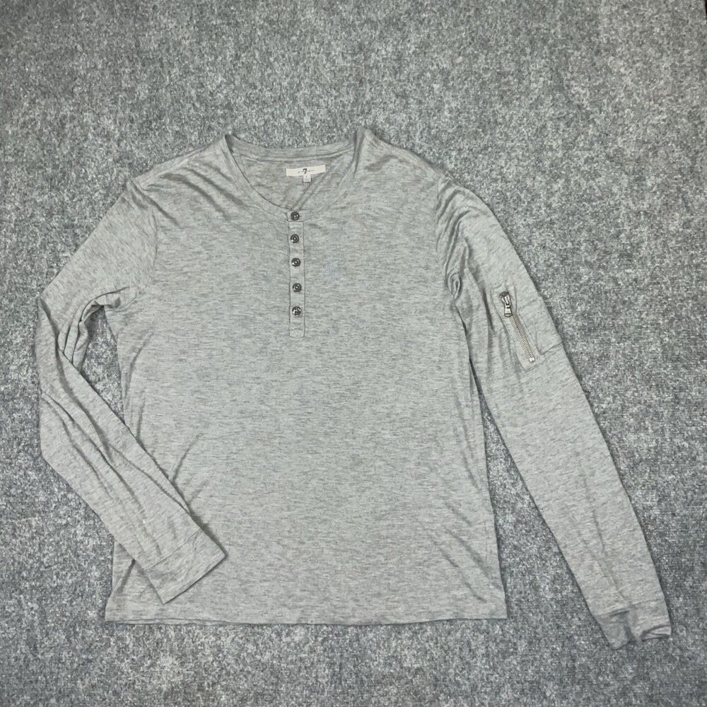 7 for all Mankind  Mens Size L Gray Henley Modal Silk Blend Tee